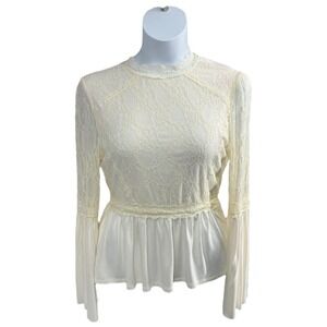 Cream Lace Peplum Top Sheer Boho Romantic XXL‎ NWT American Rag